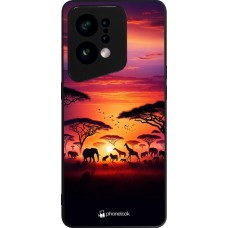 OPPO Find X5 Case Hülle - Silikon schwarz Safari Sonnenuntergang Wildtiere