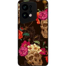 Coque OPPO Find X5 - Silicone rigide noir Skulls and flowers