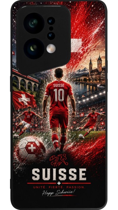 Coque OPPO Find X5 - Silicone rigide noir Football Suisse splash 2026