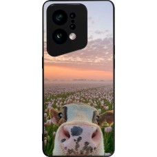 Coque OPPO Find X5 - Silicone rigide noir Cow with tulips Spring 2026