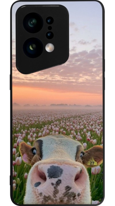 OPPO Find X5 Case Hülle - Silikon schwarz Cow with tulips Spring 2026
