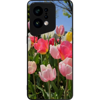 Coque OPPO Find X5 - Silicone rigide noir Tulips 2026