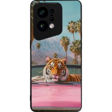 OPPO Find X5 Case Hülle - Silikon schwarz Tiger Auto rosa