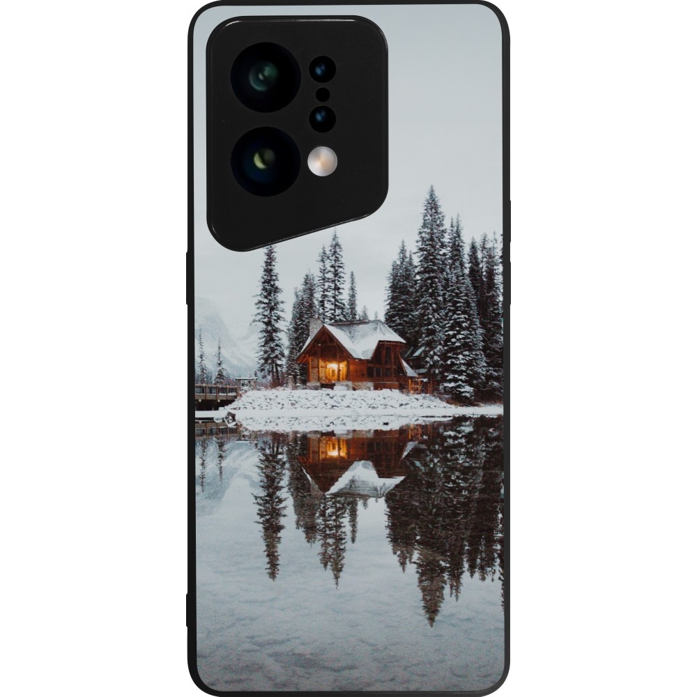 Coque OPPO Find X5 - Silicone rigide noir Winter 25 Winter house forest afternoon