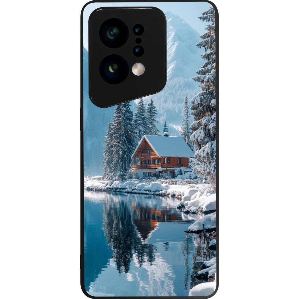 Coque OPPO Find X5 - Silicone rigide noir Winter 25 Winter house forest day