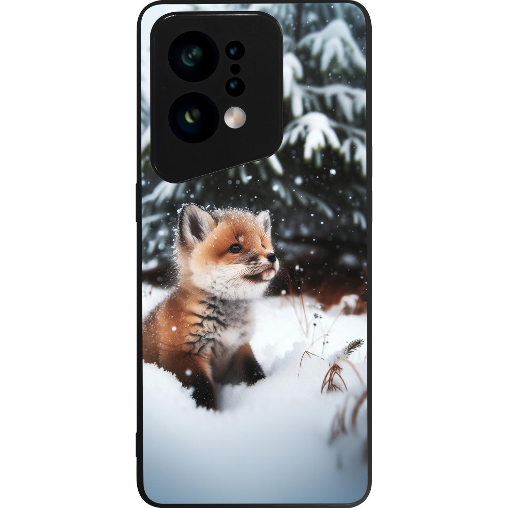 Coque OPPO Find X5 - Silicone rigide noir Noël 2023 Renardeau sapin