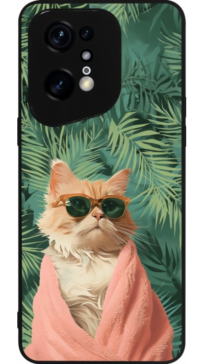 OPPO Find X5 Pro Case Hülle - Silikon schwarz Cat Summer Palms