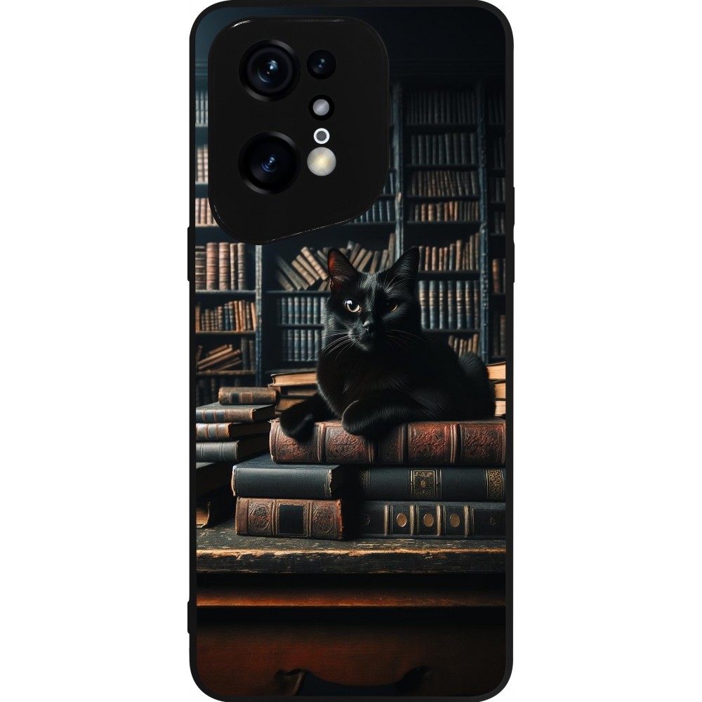 OPPO Find X5 Pro Case Hülle - Silikon schwarz Katze Bücher dunkel