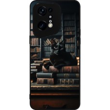 OPPO Find X5 Pro Case Hülle - Silikon schwarz Katze Bücher dunkel