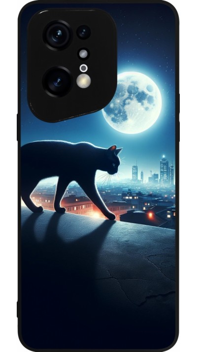 OPPO Find X5 Pro Case Hülle - Silikon schwarz Schwarze Katze unter dem Vollmond