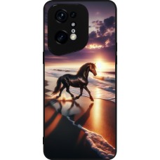 Coque OPPO Find X5 Pro - Silicone rigide noir Cheval majestueux plage