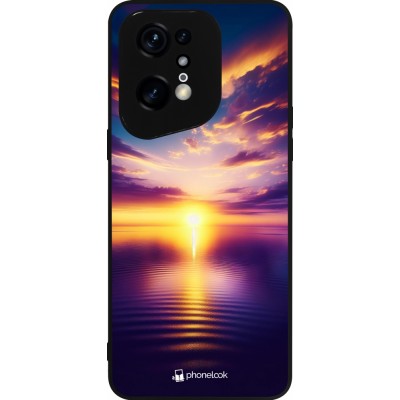 Coque OPPO Find X5 Pro - Silicone rigide noir Coucher soleil jaune violet