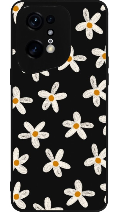 OPPO Find X5 Pro Case Hülle - Silikon schwarz Easter 2024 white on black flower