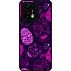 Coque OPPO Find X5 Pro - Silicone rigide noir Halloween 2023 pink skulls