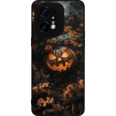 Coque OPPO Find X5 Pro - Silicone rigide noir Halloween 2025 Pumpkin with flowers