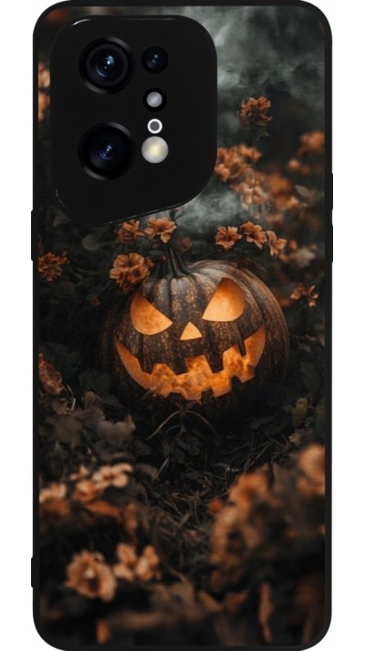 OPPO Find X5 Pro Case Hülle - Silikon schwarz Halloween 2025 Pumpkin with flowers