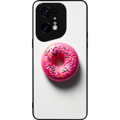 Coque OPPO Find X5 Pro - Silicone rigide noir Weißer Hintergrund, pinker Donut