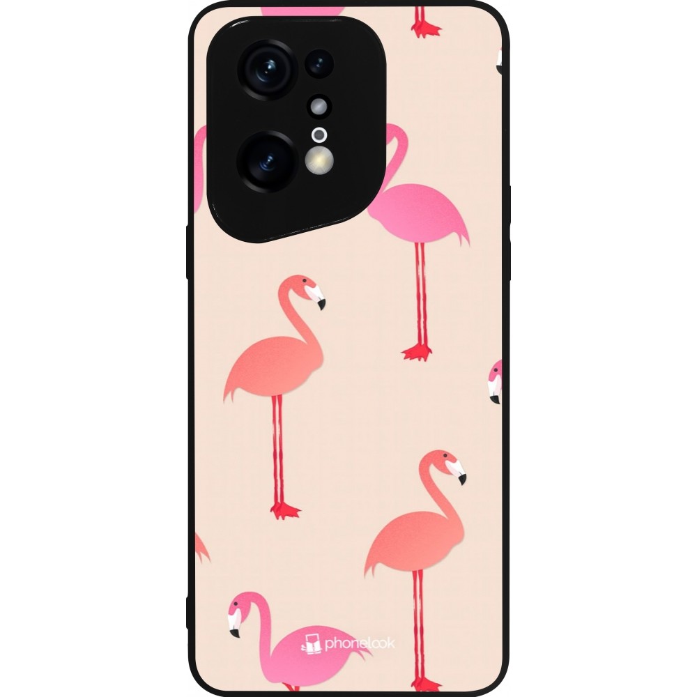 Coque OPPO Find X5 Pro - Silicone rigide noir Pink Flamingos Pattern