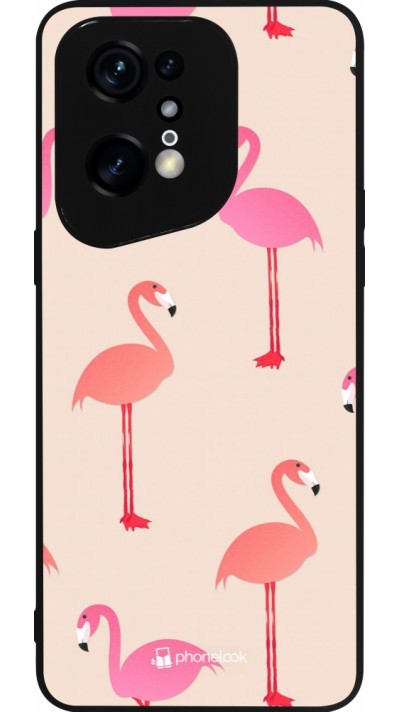 OPPO Find X5 Pro Case Hülle - Silikon schwarz Pink Flamingos Pattern