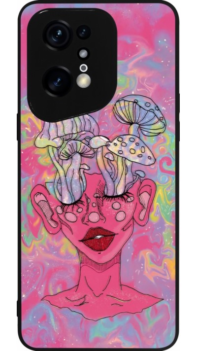 Coque OPPO Find X5 Pro - Silicone rigide noir Psychedelic pink mushroom