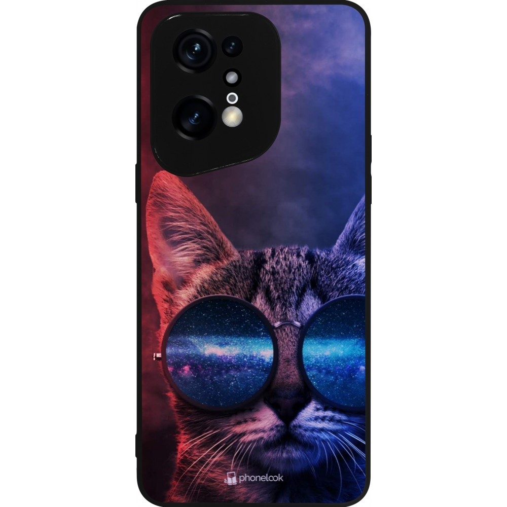 Coque OPPO Find X5 Pro - Silicone rigide noir Red Blue Cat Glasses