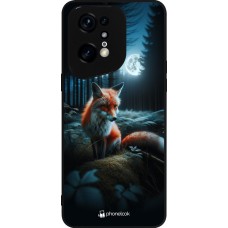 Coque OPPO Find X5 Pro - Silicone rigide noir Renard lune forêt
