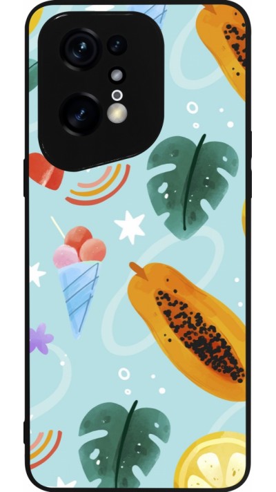 Coque OPPO Find X5 Pro - Silicone rigide noir Summer 2025 Pattern papaya
