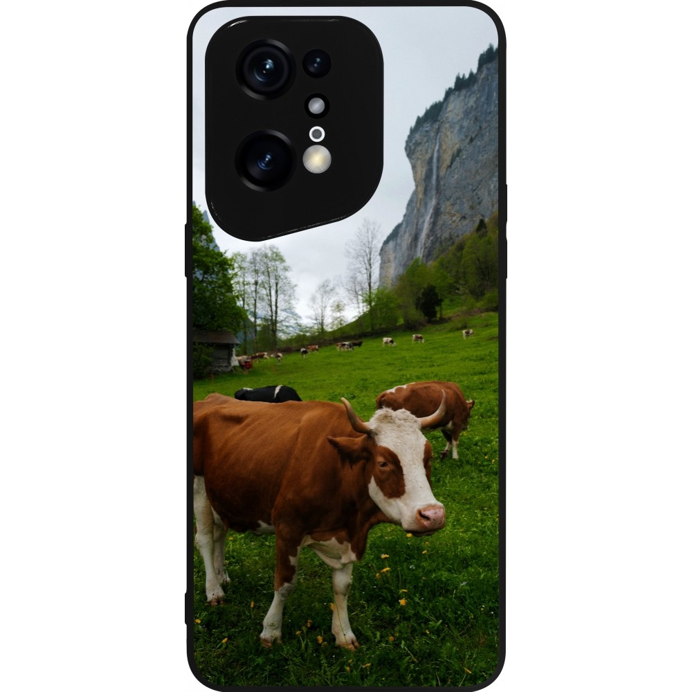 Coque OPPO Find X5 Pro - Silicone rigide noir Fête Nationale Suisse Vaches