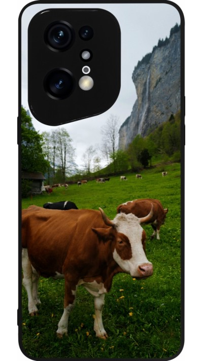Coque OPPO Find X5 Pro - Silicone rigide noir Fête Nationale Suisse Vaches