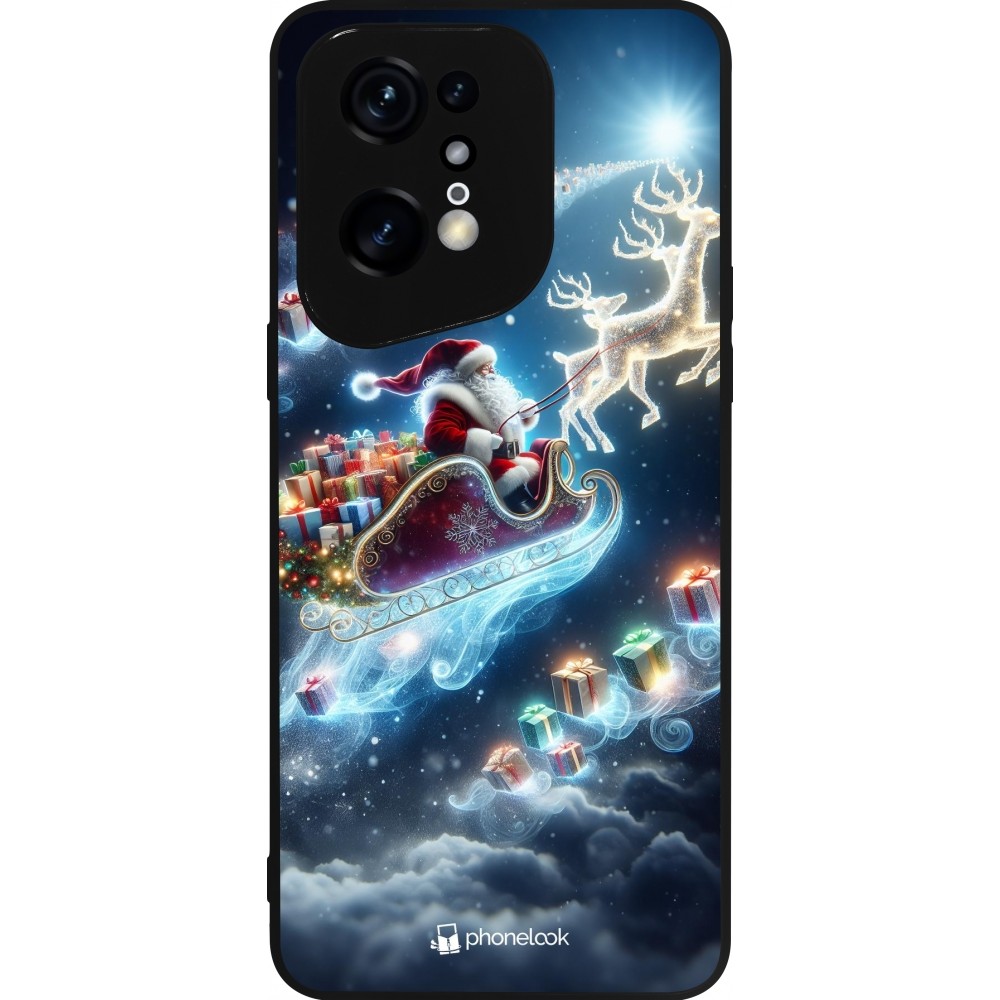 Coque OPPO Find X5 Pro - Silicone rigide noir Noël 2023 Père Noël enchanté