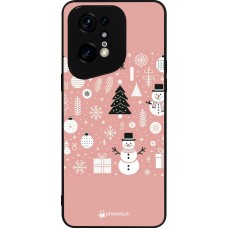 Coque OPPO Find X5 Pro - Silicone rigide noir Noël 2024 Rose Snowman Christmas