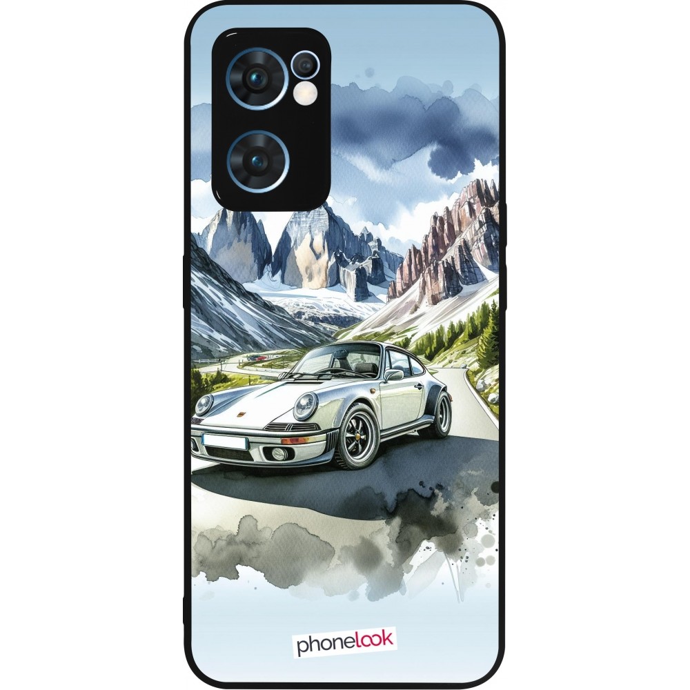 Coque OPPO Reno7 5G - Silicone rigide noir Porsche 911 Mountain Watercolor