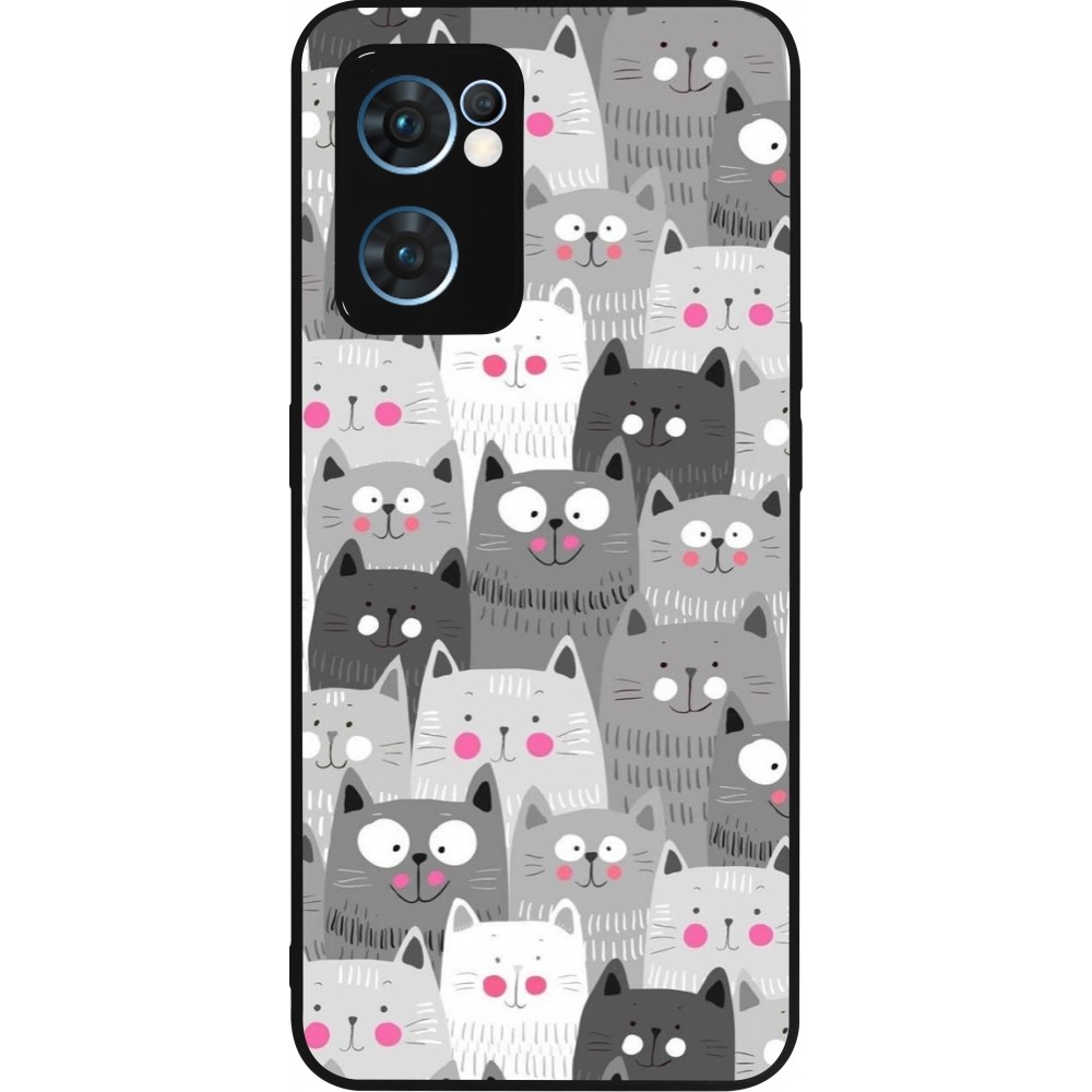 OPPO Reno7 5G Case Hülle - Silikon schwarz Katzenschwärme