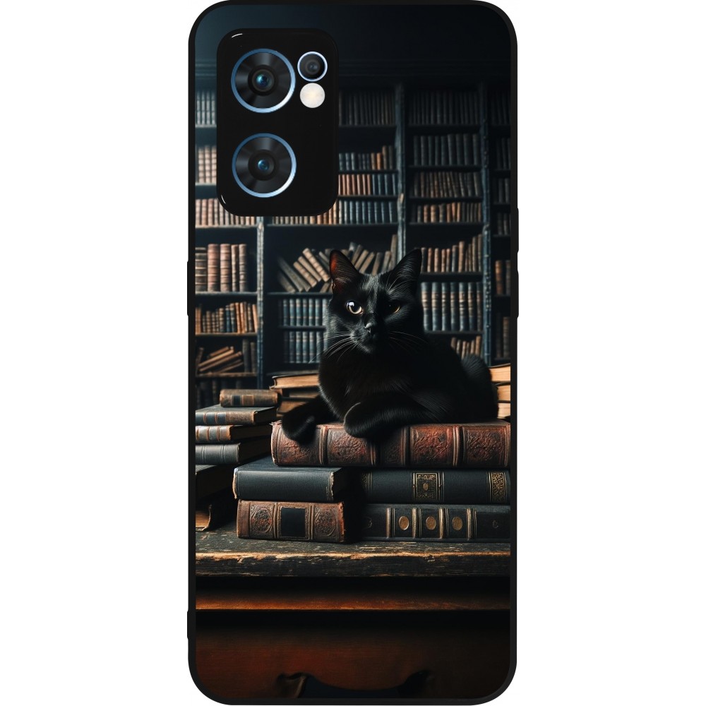 OPPO Reno7 5G Case Hülle - Silikon schwarz Katze Bücher dunkel