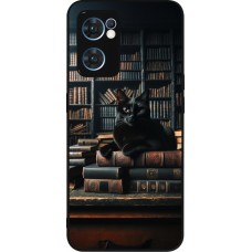 OPPO Reno7 5G Case Hülle - Silikon schwarz Katze Bücher dunkel