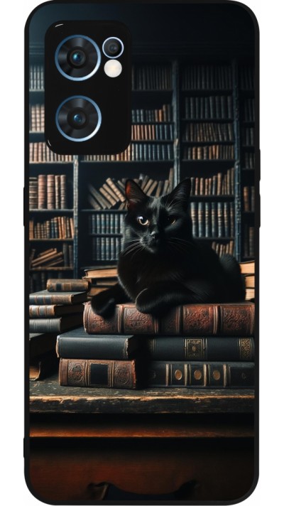 OPPO Reno7 5G Case Hülle - Silikon schwarz Katze Bücher dunkel