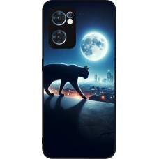 Coque OPPO Reno7 5G - Silicone rigide noir Chat noir sous la pleine lune