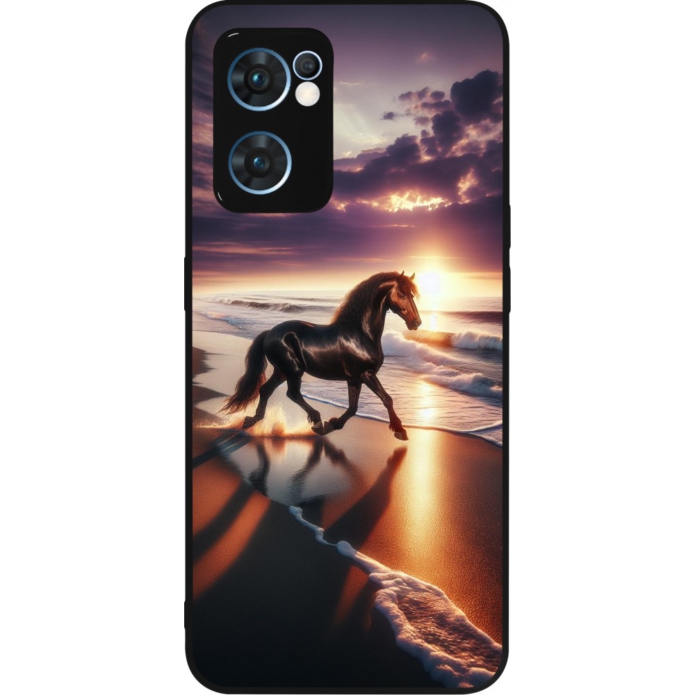 Coque OPPO Reno7 5G - Silicone rigide noir Cheval majestueux plage