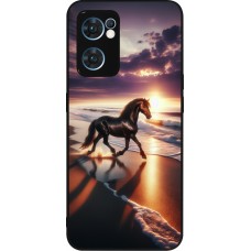 Coque OPPO Reno7 5G - Silicone rigide noir Cheval majestueux plage