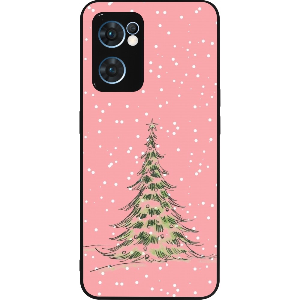 Coque OPPO Reno7 5G - Silicone rigide noir Christmas 25 Pink Tree