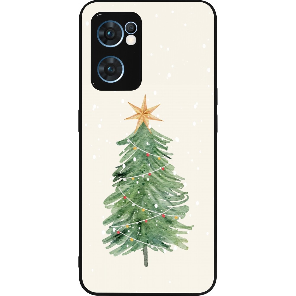Coque OPPO Reno7 5G - Silicone rigide noir Christmas 25 Sketch Tree