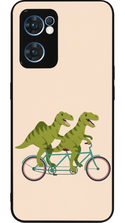 Coque OPPO Reno7 5G - Silicone rigide noir Dinosaurs on bikes 2026