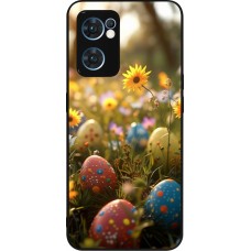 Coque OPPO Reno7 5G - Silicone rigide noir Easter 2026 Decorated eggs