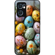 Coque OPPO Reno7 5G - Silicone rigide noir Easter 2026 Eggs with bees