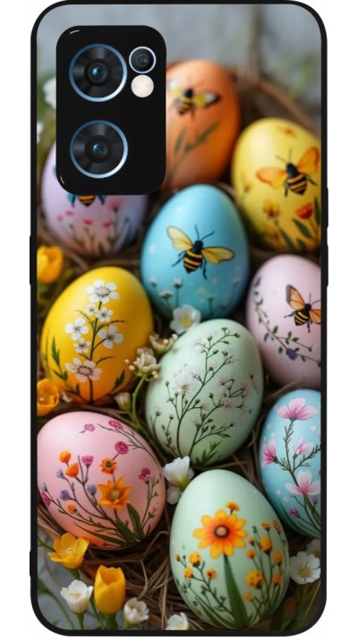 Coque OPPO Reno7 5G - Silicone rigide noir Easter 2026 Eggs with bees