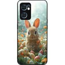Coque OPPO Reno7 5G - Silicone rigide noir Easter 2026 Rabbit in the garden