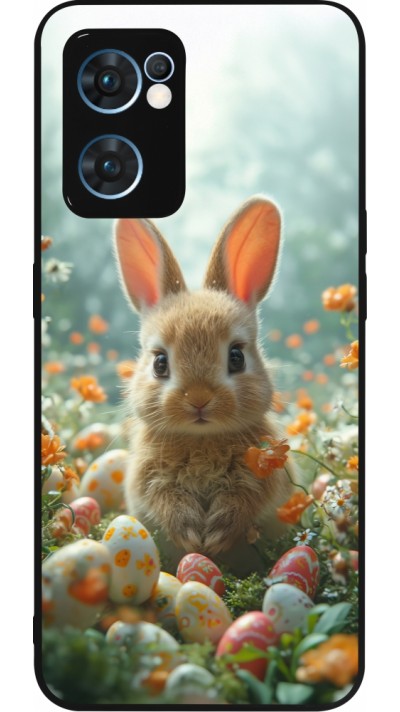 Coque OPPO Reno7 5G - Silicone rigide noir Easter 2026 Rabbit in the garden