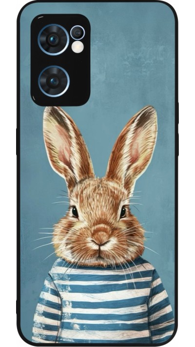 Coque OPPO Reno7 5G - Silicone rigide noir Easter 2026 Rabbit navy