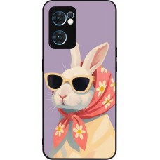 Coque OPPO Reno7 5G - Silicone rigide noir Easter 2026 Rabbit with scarf