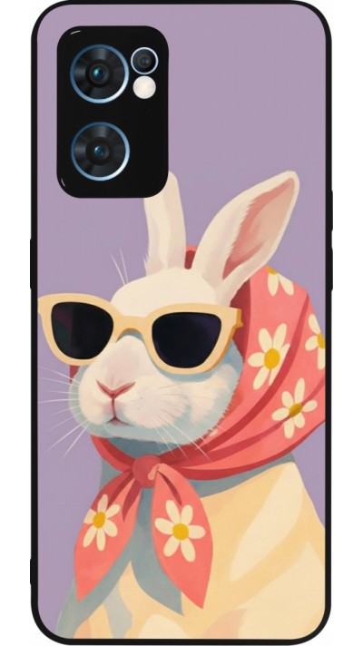Coque OPPO Reno7 5G - Silicone rigide noir Easter 2026 Rabbit with scarf